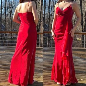 Vintage 90s Iridescent Red Ruffle Prom Dress